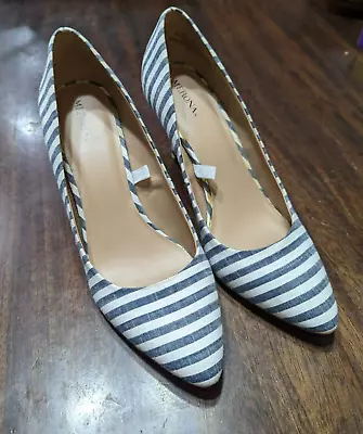 Merona Target Denim Blue Striped Heels Pump Size 10 Used Excellent Condition • $16.16