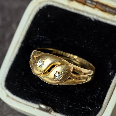 Superb Antique Edwardian English 18k Gold Diamond Twin Coiled Snake Ring 1905 • $1200