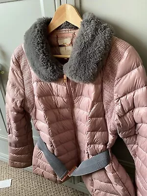 Ted Baker Junnie Pink Quilted Down Padded Jacket Coat Faux Fur Collar 3 12 • £20