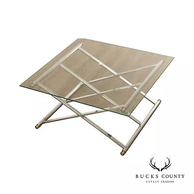 Contemporary Glass Top Chrome X-Base Cocktail Table • $895