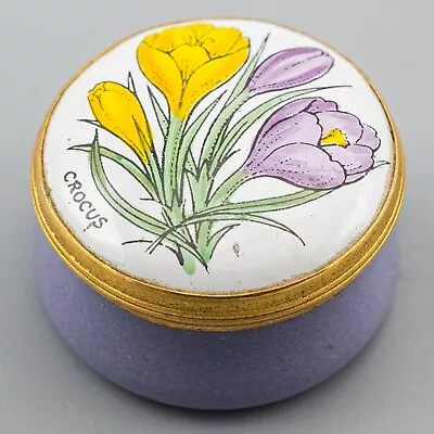 $28 • Buy READ Crummles Enamels Trinket Box Crocus Flowers Lidded Yellow Purple Small Chip