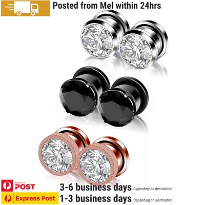 3 Pairs Ear Piercing Tunnels Plugs Zircon Diamond Steel Gauge Stretcher Expander • $15.99