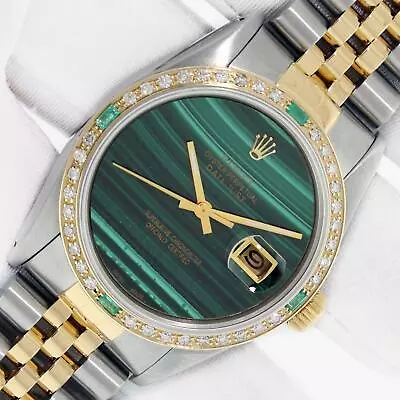 Rolex Mens DateJust QS 36 Malachite Dial Steel And 18k Gold Diamond Bezel Watch • £5667.92