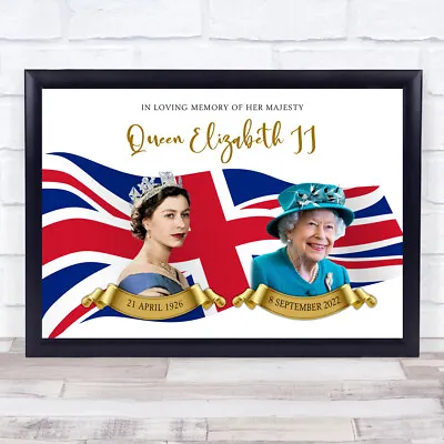 Queen Elizabeth II Memorial Loving Memory Majesty Union Jack Poster Print • £21.24
