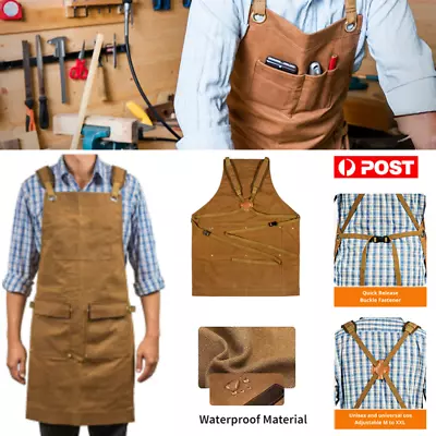 Waxed Canvas Tool Work  Apron Heavy Duty Woodworking Kitchen Cafe Unisex Apron • $42.59