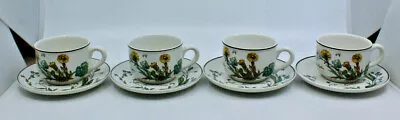 Villeroy And Boch Botanica Porcelain White Coffee Mug Cup Saucer Flower Set Of 4 • $109.73