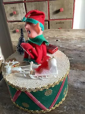 Kitschy Vintage Christmas Music Box Knee Hugger Elf Small Santa Pixie 1950s • $49.90