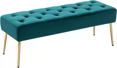 Modern Velvet Bench Ottoman Upholstered Bedroom Benches Footrest Stool Button-T • $80.99