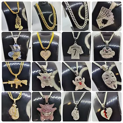 14ct Gold/Silver Plated ❄️Iced Out Men's Pendant+necklace 🔥Hip Hop Jewellery 💥 • £14.99
