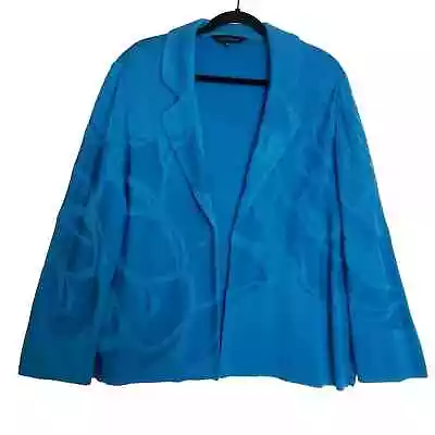 Ming Wang Women's Blue Floral Textured Knit Open Cardigan Jacket Blazer. Size 1X • $44.95