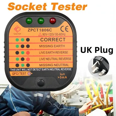 3 Pin Mains Socket Tester Polarity Test UK Plug Electrical Safe Fault 220V-250V • £8.58