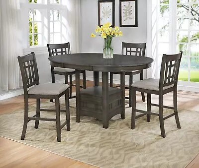 Contemporary Counter Height Dining Set 5pc Table Chair Grey Wooden Furniture • $1049.99