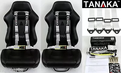 2 X Tanaka Universal Gray Grey 4 Point Buckle Racing Seat Belt Harness • $65.99