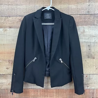 Zara Womans Black Long Sleeve Zip Pockets Open Button Front Blazer Jacket • $29.99