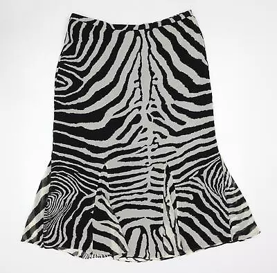 Windsmoor Womens Black Animal Print Silk Trumpet Skirt Size 16 Zip - Zebra Patte • £9.25