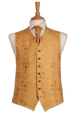 Mens Gold Waistcoat Wedding Vest Formal Waiters Work Hotel Bar Fancy Dress Royal • £9.99