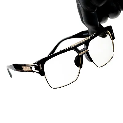 Vintage Men's Square Clear Lens Rectangle Luxury Black And Gold Retro Glasses • $12.99