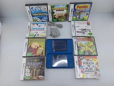 Nintendo DSi XL Blue Console 9 Puzzle  Games Stylus & Charger Screen VG • $199.95