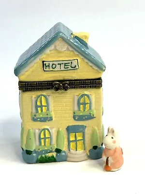 Porcelain Hinged Trinket Box Easter Village Hotel With Bunny Rabbit • $13.99