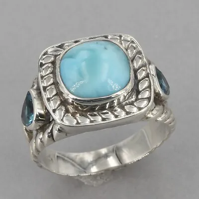 Marahlago Sterling Silver Caribbean Larimar & Trillion Blue Topaz Ring Size 9.25 • $79.99