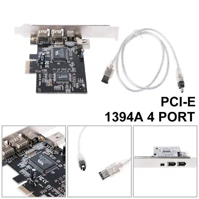 PCI-e 1X IEEE 1394A 4 Port Firewire Card Adapter 6-4 Pin Cable For Desktop • £13.44