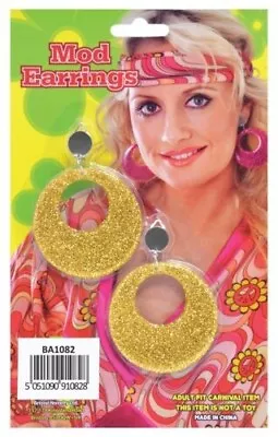 £2.48 • Buy Mod Girl Earrings 60s 70s Glitter Gold Earrings Swirl Costume Jewellery