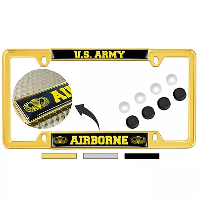 U.S. Army Airborne (Black & Yellow Text) - Metal Car License Plate Frame • $27.99