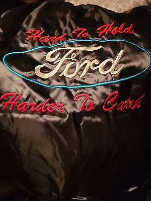 FORD   Hard To Hold Harder To Catch Black Satin Embroidered JACKET L • $49.99