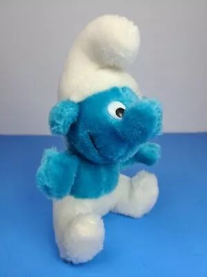 Vintage SMURF Plush 1980 Peyo Wallace Berrie Blue White 7 1/2  Nutshell Stuffed • $12