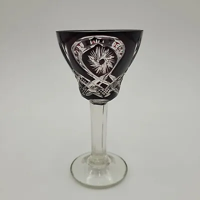 Vintage Burgundy Cut To Clear Bohemian Czech Riesling Wine Crystal Glass 4.5  • $11.39