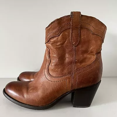 Frye Brown Leather Western Booties Women’s Size 8.5 • $59