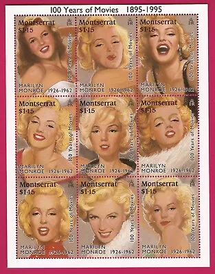 1995 Marilyn Monroe Stamp Sheet Souvenir 100 Years Of Movies Blonde Montserrat • $2