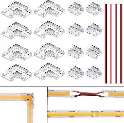 COB LED Connector 8Mm 2Pin Kit 8Pcs Straight And 8Pcs L-Shaped Solderless Transp • $24.62