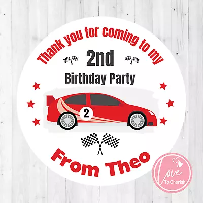Red Racing Car Boy's Personalised Birthday Party Stickers -Thank You Bag Labels • £3.45