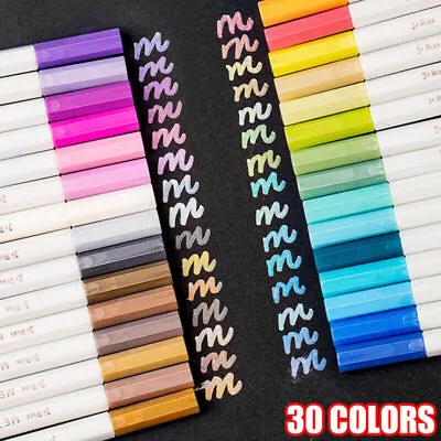 30 Acrylic Metallic Paint Marker Pens Set Permanent For Stone Glass Metal Fabric • £6.67