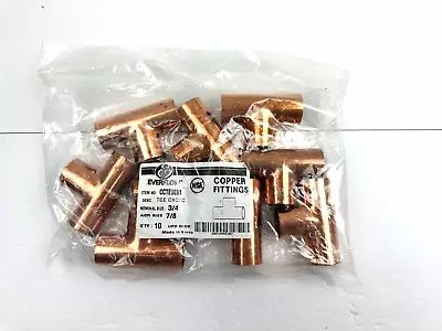 Everflow 3/4  Copper Plumbing Fitting Pipe Tee CXCXC - Pack Of 10 • $29.50