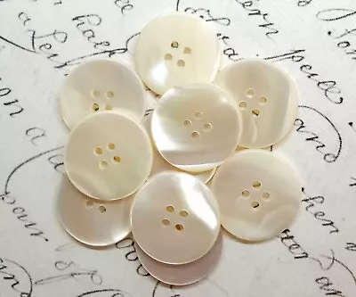 6 Vintage Minimalist White 4 Hole Mother Of Pearl MOP Coat Buttons ~ Almost 1  • $6