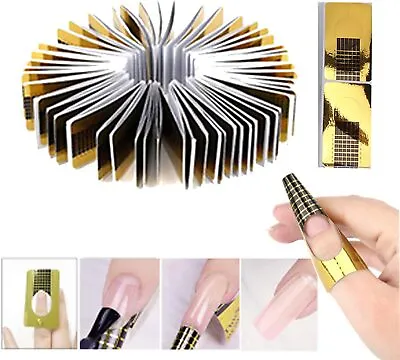 100x Nail Form Stickers For Builder Gel Nail Extensions Nail Art Gold Nail Forms • £3.45