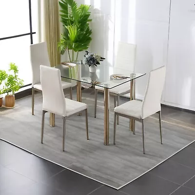 Modern Dining Table Set W/ 4 Chair & 1 Tempered Glass Table Kitchen Table Set • $235.99