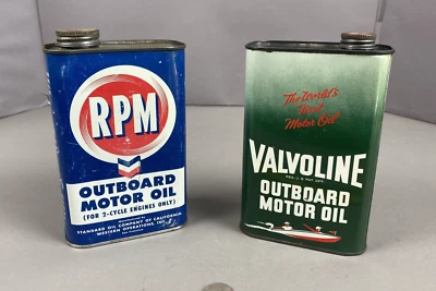 $45 • Buy Lot Of 2: Vintage Outboard Motor Oil Cans - Valvoline & RPM -Chevron - 1 Quart