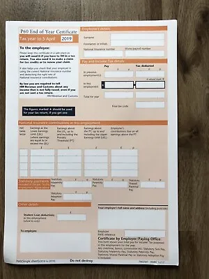 5x P60 Forms For Tax Year 2018/2019 • £2.50