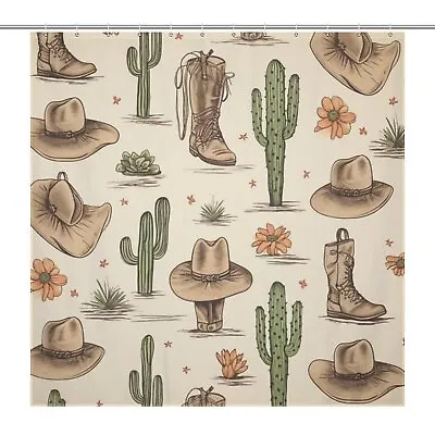 Western Cowboy Cactus Shower Curtain Waterproof Bathroom Rustic Horseshoe • £22.78