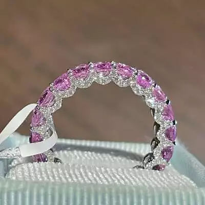 2.00Ct Oval Lab Created Sapphire Eternity Band Ring 14K White Gold Plated Silver • $111.99