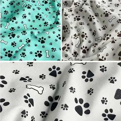 £2.75 • Buy Polycotton Fabric Paws And Bones Dog Doggy Puppy Material Paw Prints