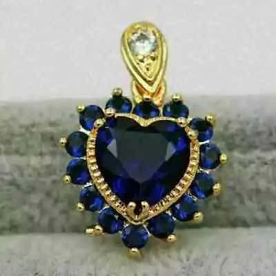 3Ct Heart Lab-Created Sapphire Pendant Necklace 14k Yellow Gold Plated 18  Chain • $120.99