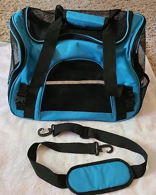 Dog/Cat Carrier Airline Approved Pet Carrier Small Medium 17x10 In. Blue Black • $19.99