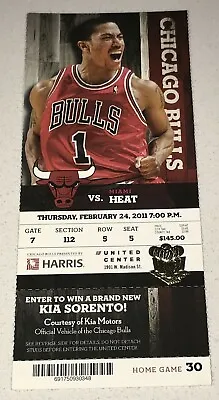 2/24/11 Full Ticket Stub Miami Heat Chicago Bulls Lebron James Away Game NBA • $24.49