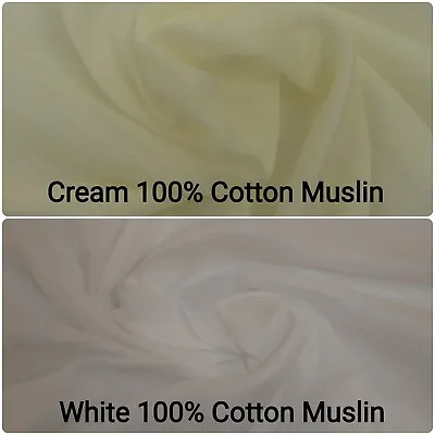 Cotton Muslin Fabric 150cm Wide 65gsm In CREAM & WHITE • £49.95