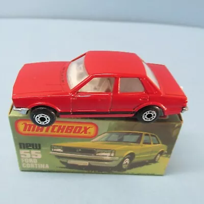 MATCHBOX Superfast 55D Ford Cortina RED / White Int / BLACK STRIPE / Unp Base • $9.99