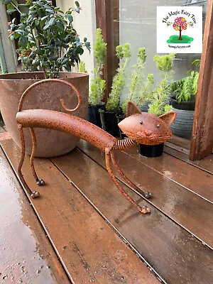 Stretching Cat Metal Garden Decor Sculpture Kinetic Dynamic Art • $59.95